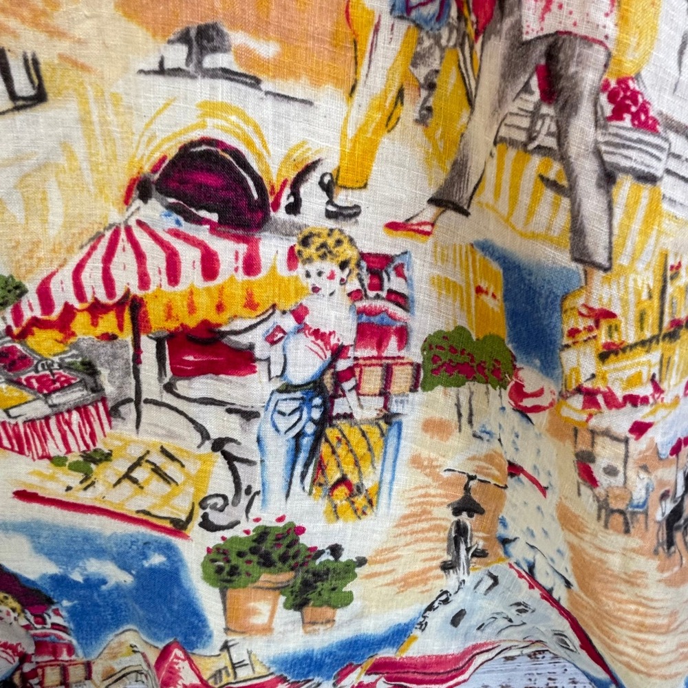 Vintage 100% Linen Midi Skirt 12 Multi Novelty European Print Eclectic Whimsy - Picture 9 of 13